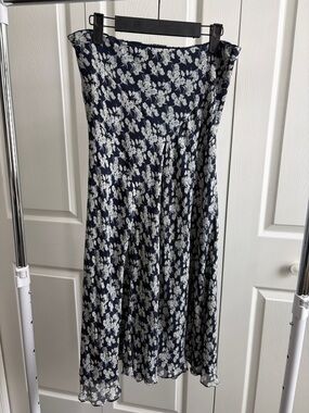 Silk Lauren Ralph Lauren Navy and White Floral Midi Skirt